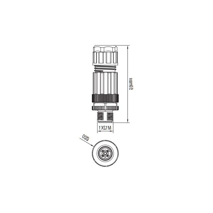 M12 4Pin, male straight, in-line connection, Y-splitter, 64FY21 